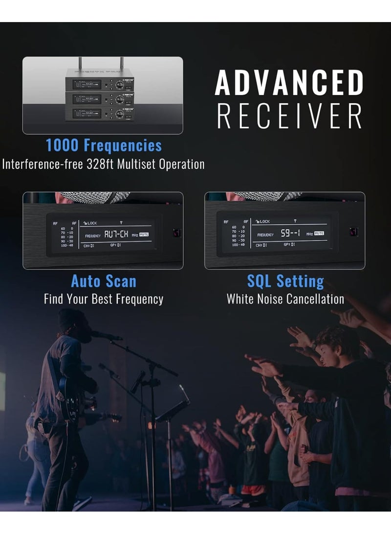 Phenyx Pro True Diversity Wireless Microphone System, Single UHF Cordless Mic, 1000 Tunable Channels, Auto Scan Professional Dynamic Mic for Singing, Stage, Studio, Recording (PTU-1U) - Image 5